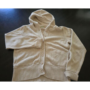 Rare Vintage 90s Y2K STAMP 10 Beige Knit Hooded Cardigan Sweater L EUC